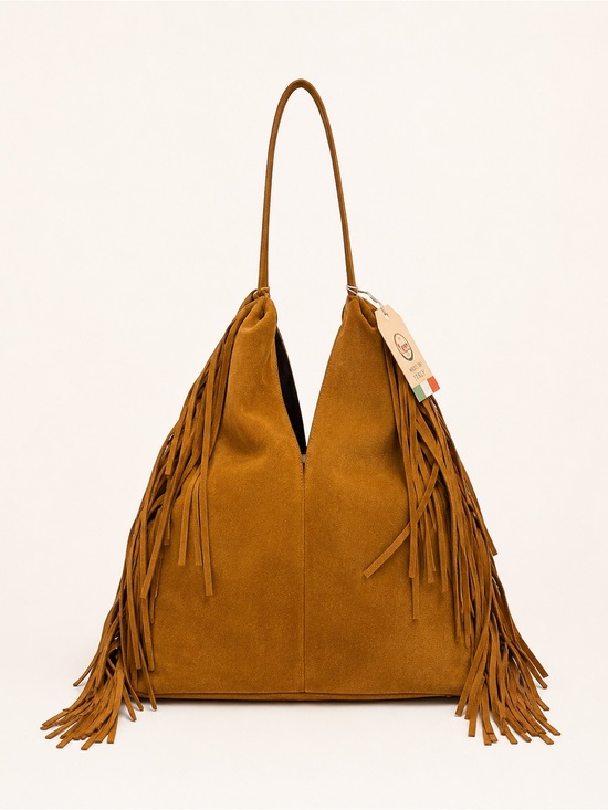 Divina Firenze Handbags - Divina Firenze Suede Fringe Hobo Tote Bag Tan Brown Italy NWT